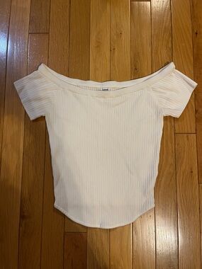 Garage off the shoulder ribbed t shirt short sleeve top